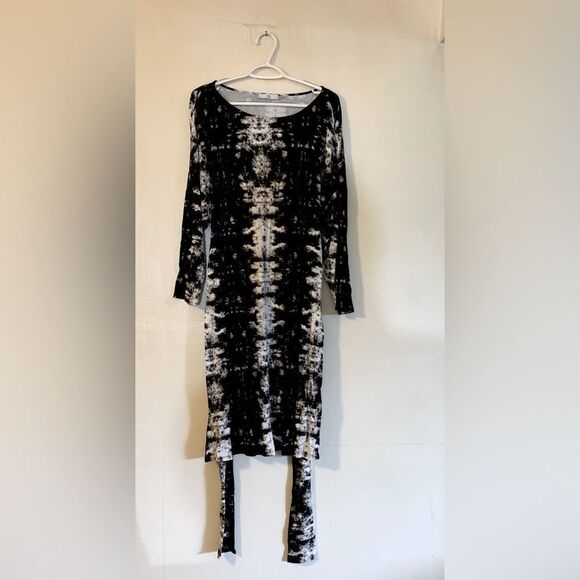 Natori Dress Geometric Black White w/ Belt Stretch Sz 1X NWOT Gorgeous - Picture 1 of 8